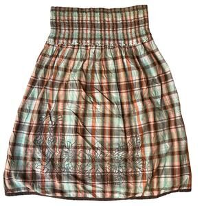 Mossimo Supply women Skirt size L Plaid Orange Blue Knee Length Floral Embroid